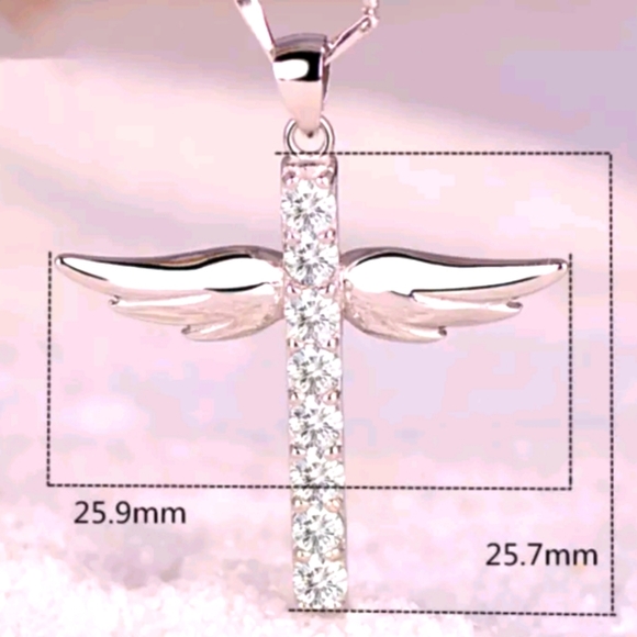 Stirling silver Angel wings Cross plus 18 inch  Chain - Picture 2 of 3